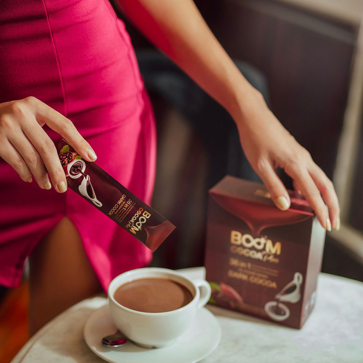 Boom Cocoa Plus, intense cocoa, delicious, and curbs hunger.