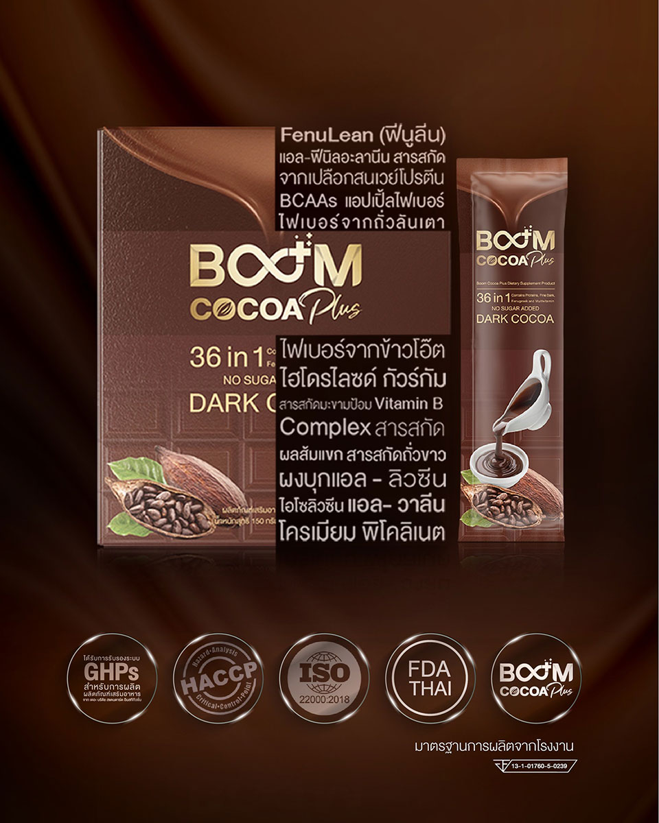 What does Boom Cocoa Plus consist of, and where is it certified?