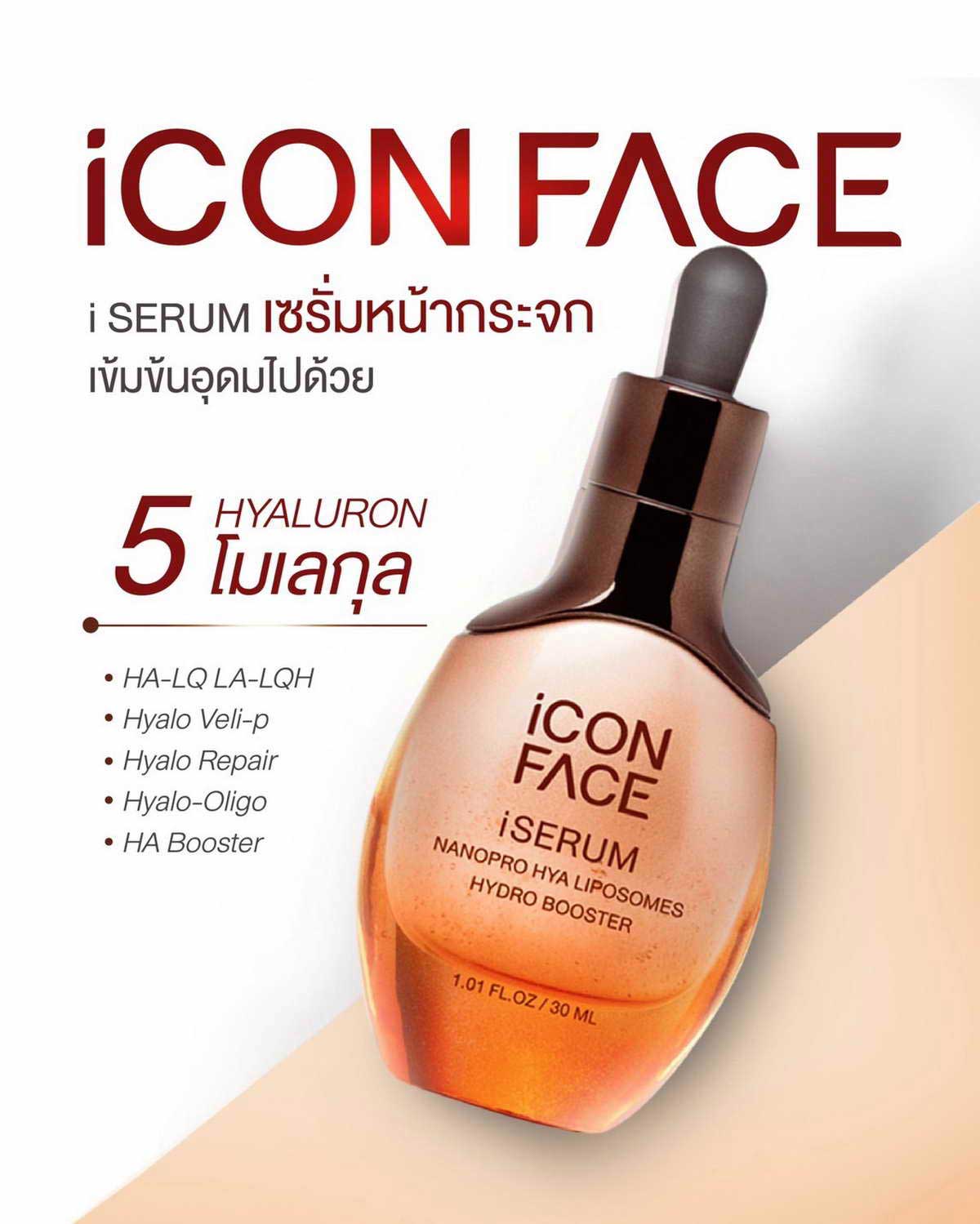 iCon Face iSerum 是一款拥有 5种透明质酸（Hyaluron）分子 的“镜面”精华。