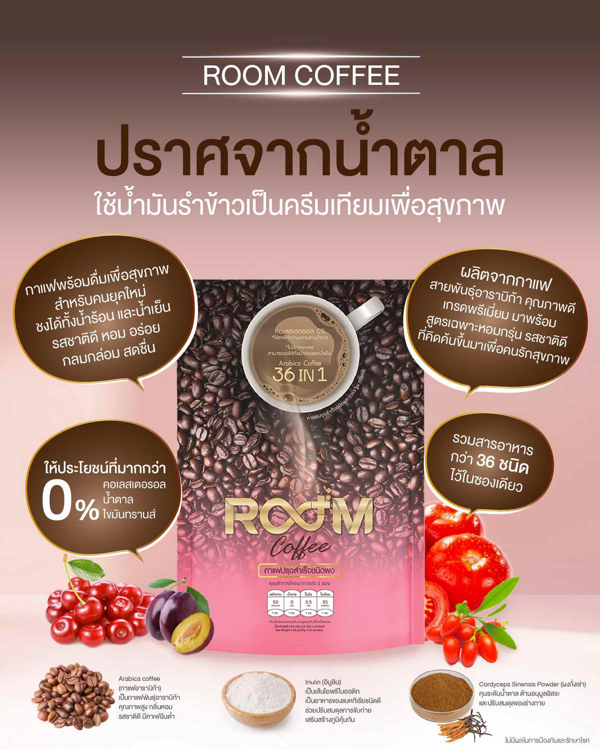 Room Coffee กาแฟดีๆ ไม่มีน้ำตาลและครีมเทียม