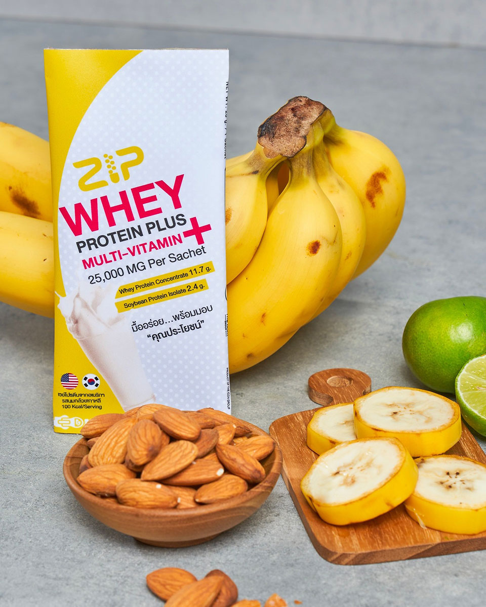 This Zip Whey Protein Plus sachet contains nutrients from all five food groups.