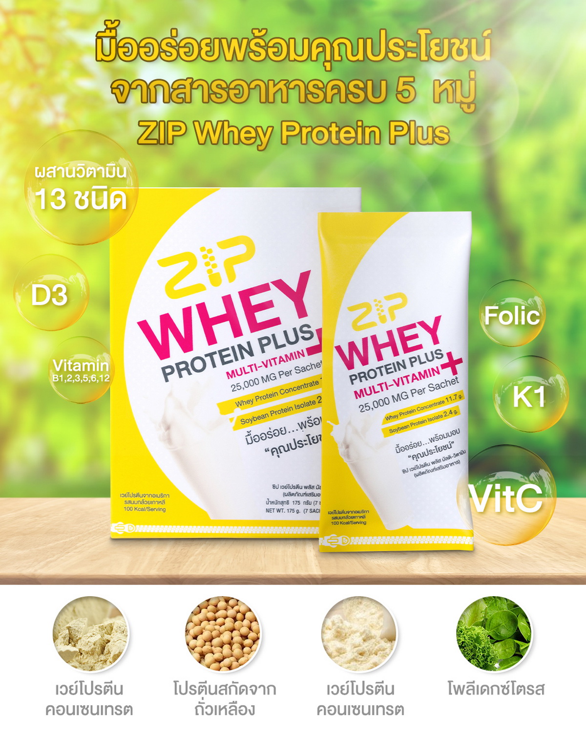 Zip Whey, the whey protein with complete nutrients from all 5 food groups.